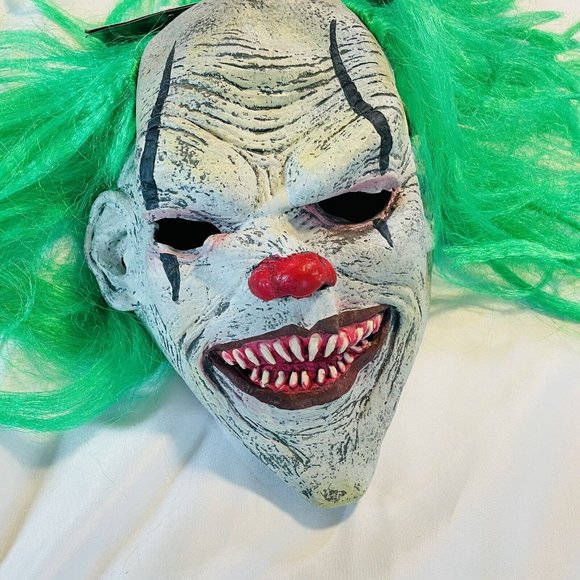 Halloween Clown W/ Green Hair Rubber Mask Midnight Creatures Seasons Adult - Picture 2 of 9